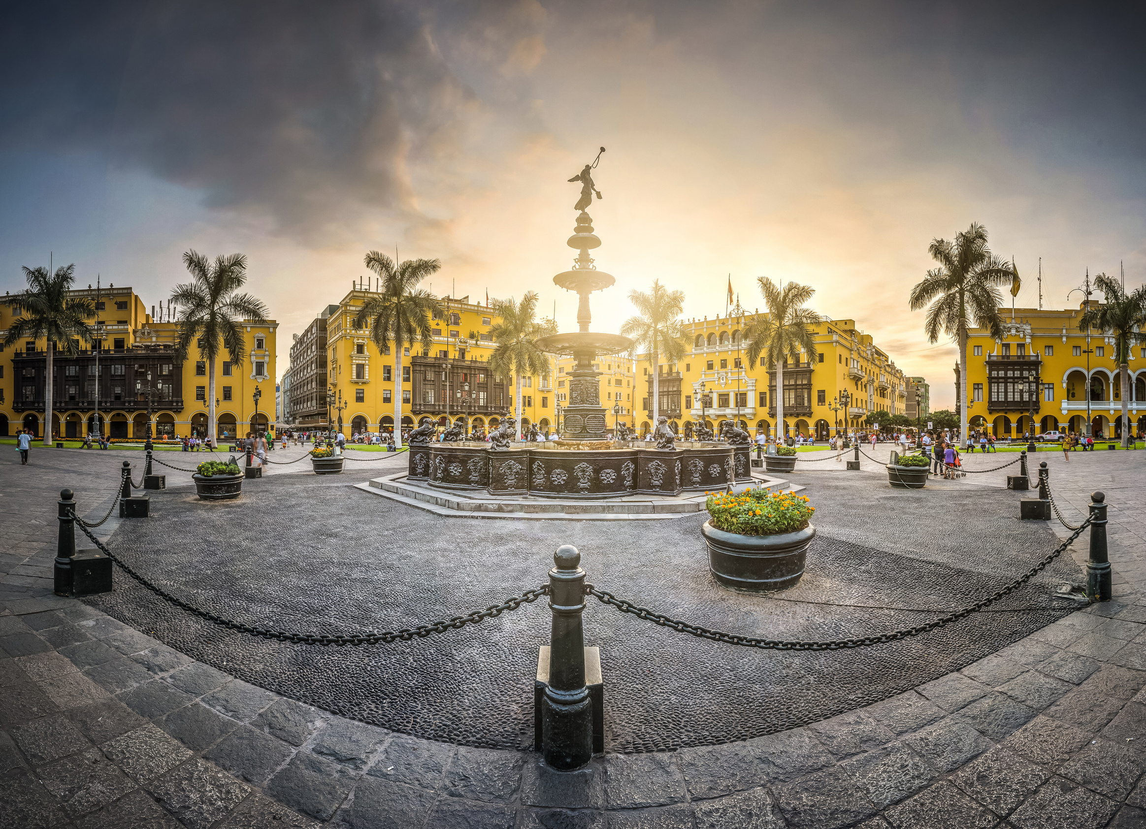 Antique iron pool of the main square of Lima, Peru.